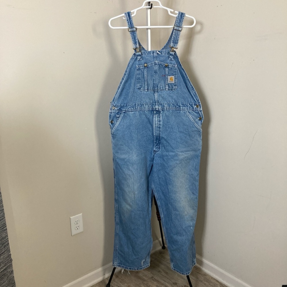 Carhartt Faded Blue Denim Bib Carpenter Overalls Jumpsuit